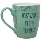Wholesale - 16oz Turquoise Cone Mug: "Joy Comes In The Morning" in Black with Gold Patterned Print all Over C/P 36, UPC: 634894037615